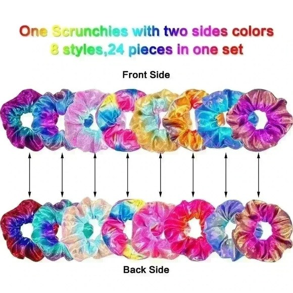 5 Pieces Shiny Metallic Scrunchies Hair Scrunchies Elastic Hair Ties - Picture 2 of 7